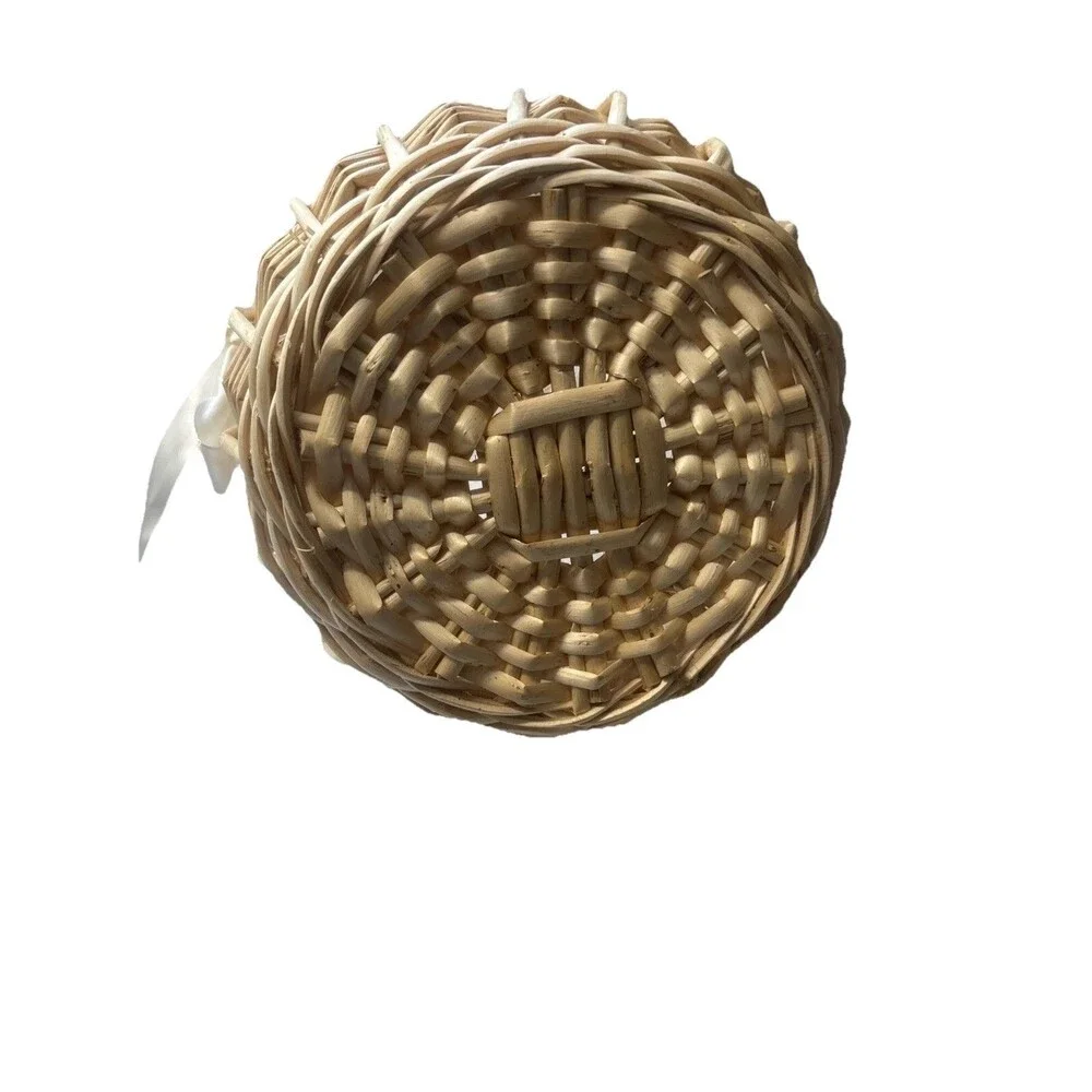 Rattan Flower Girl Basket Wicker Wedding Petal Basket Handwoven Rustic W/ Handle